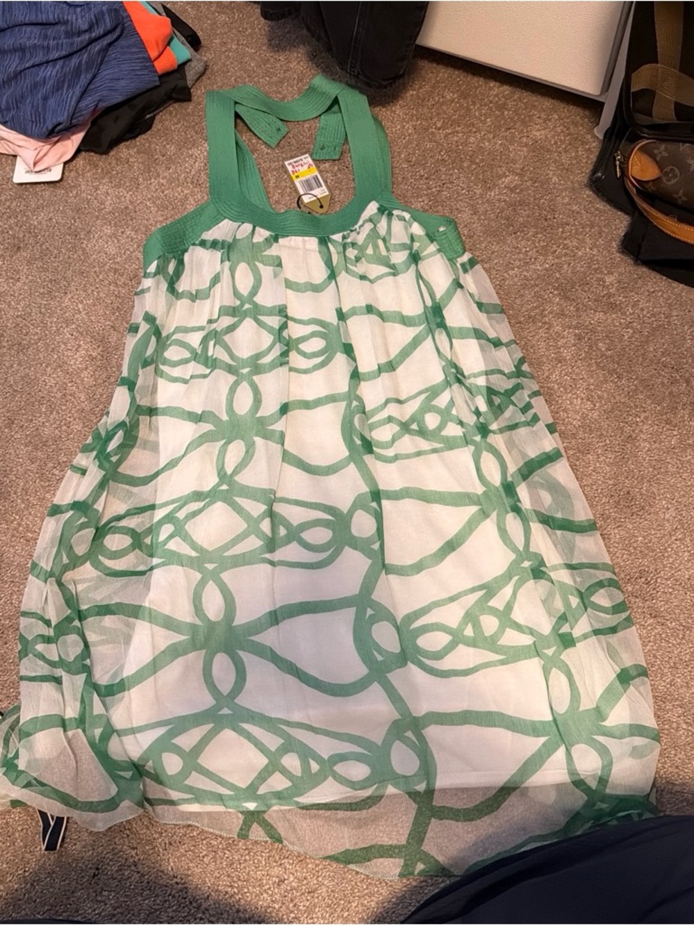 BCBGeneration Green and White Midi Halter Dress